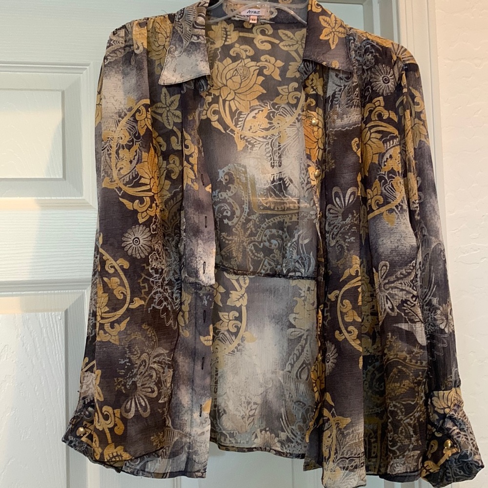 Araz sheer long sleeve blouse with attached scarf size medium